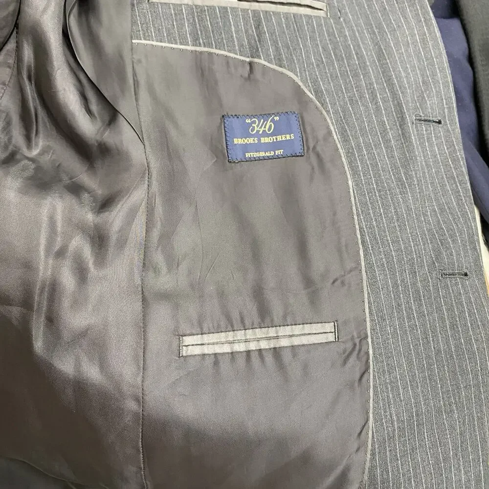 Brooks Brothers 346 Fitzgerald Fit Charcoal Gray Pinstripe Wool Suit 39R 34x30